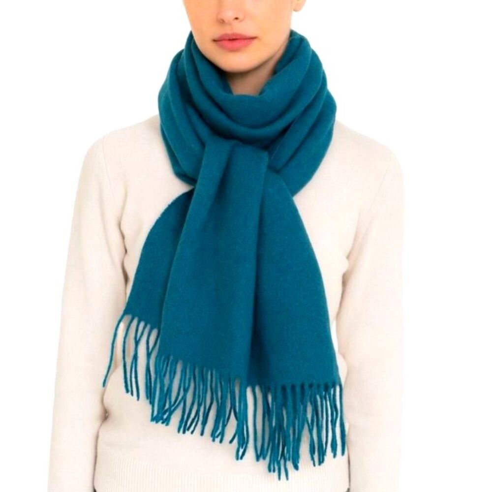 Graves Design Women's Teal Blue Wool Fringed Winter Scarf